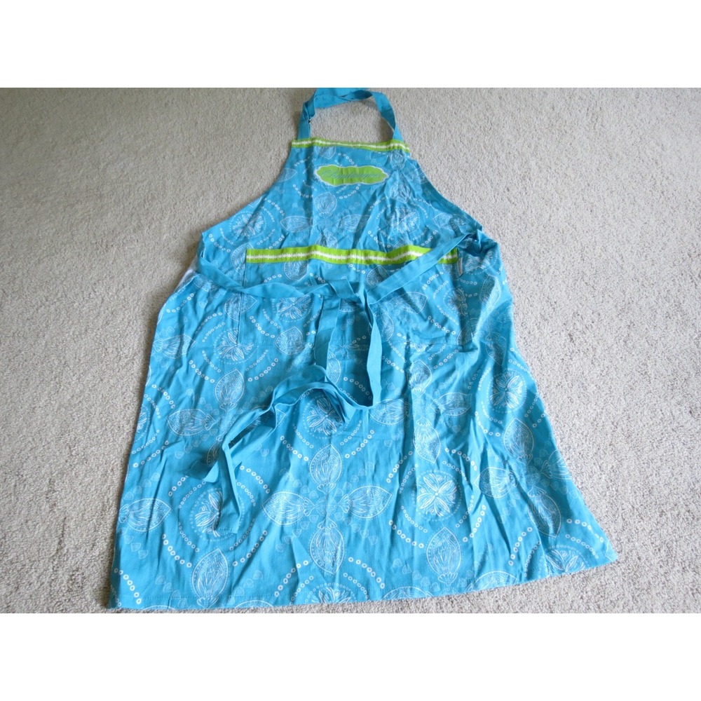 MU Kitchen Chautauqua Lake Summer Cotton Cooking Apron Blue Paisley Pocket